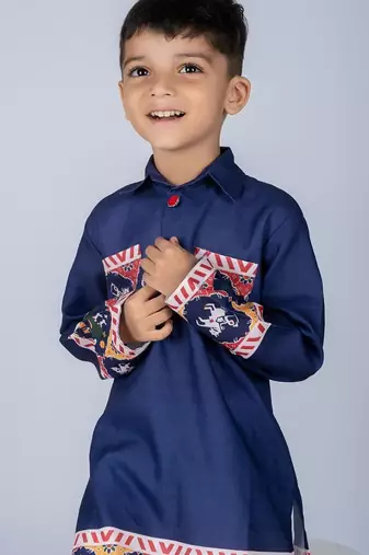 Blue embroidered cotton kurta pajama