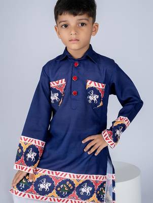 Blue embroidered cotton kurta pajama 4