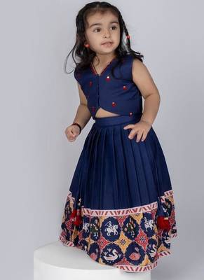 Blue embroidered cotton lehenga and top 1
