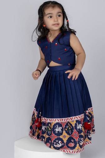 Blue embroidered cotton lehenga and top