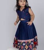 Blue embroidered cotton lehenga and top