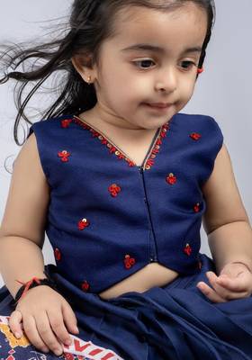 Blue embroidered cotton lehenga and top 2