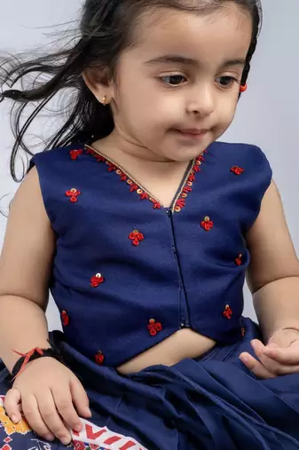 Blue embroidered cotton lehenga and top