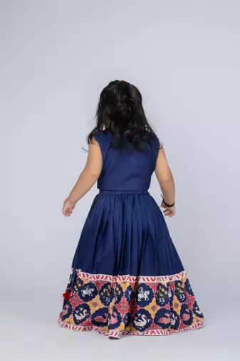 Blue embroidered cotton lehenga and top