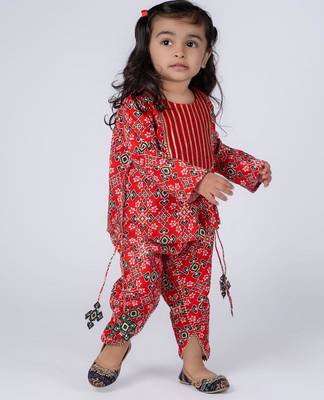 Red embroidered cotton kurti and dhoti 1