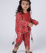 Red embroidered cotton kurti and dhoti