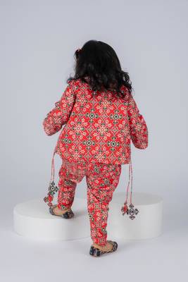 Red embroidered cotton kurti and dhoti 4