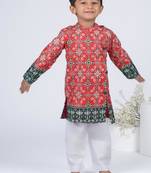 Red embroidered cotton kurta pajama