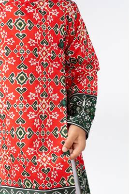 Red embroidered cotton kurta pajama 2