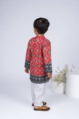 Red embroidered cotton kurta pajama 3