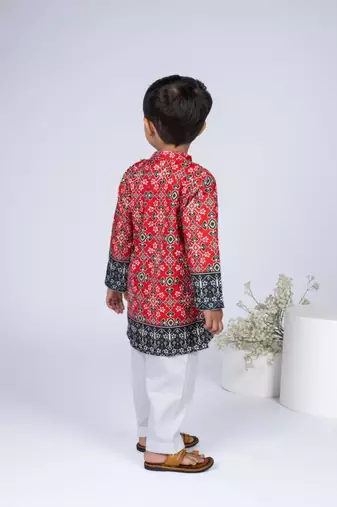 Red embroidered cotton kurta pajama
