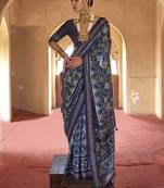 Navy blue silk blend patola design saree