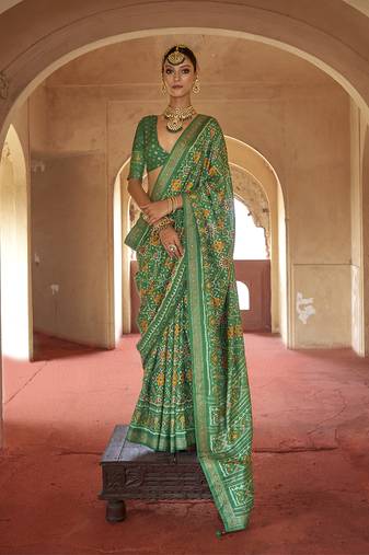 Green silk blend patola design saree