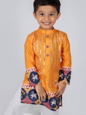 Yellow embroidered cotton kurta pajama 2