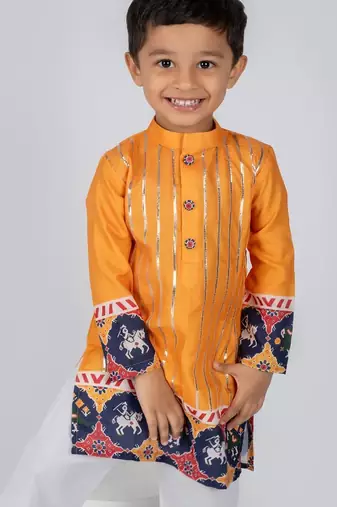 Yellow embroidered cotton kurta pajama