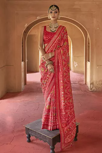 Red silk blend patola design saree