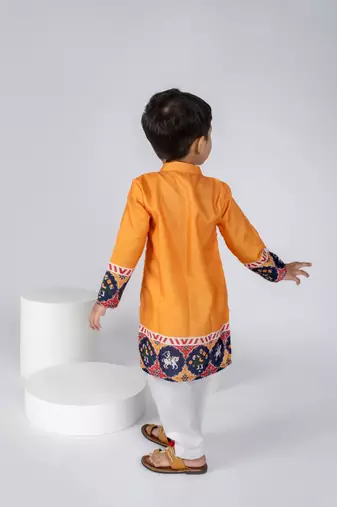 Yellow embroidered cotton kurta pajama