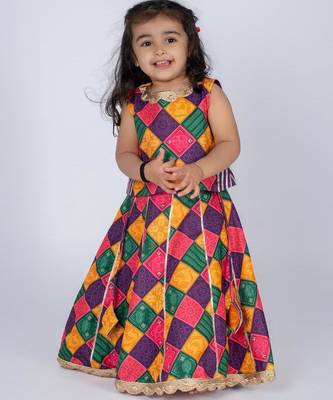 Multicolor embroidered cotton lehenga and top 1