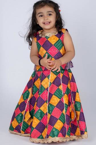 Multicolor embroidered cotton lehenga and top