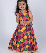 Multicolor embroidered cotton lehenga and top