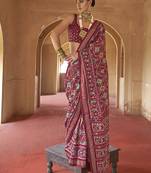 Maroon silk blend patola design saree