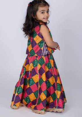 Multicolor embroidered cotton lehenga and top 3