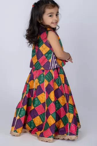 Multicolor embroidered cotton lehenga and top