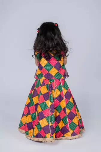 Multicolor embroidered cotton lehenga and top