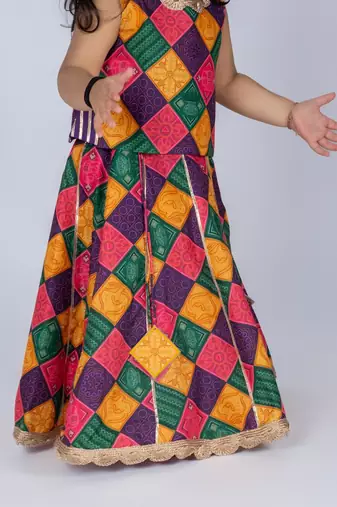 Multicolor embroidered cotton lehenga and top