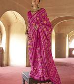 Rani pink silk blend patola design saree