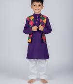 Purple embroidered cotton kurta pajama nehru jacket