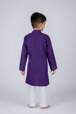 Purple embroidered cotton kurta pajama nehru jacket 4
