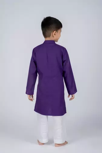 Purple embroidered cotton kurta pajama nehru jacket