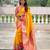 yellow all over zari motifs silk blend saree with contrast pallu