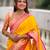 yellow all over zari motifs silk blend saree with contrast pallu