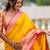 yellow all over zari motifs silk blend saree with contrast pallu