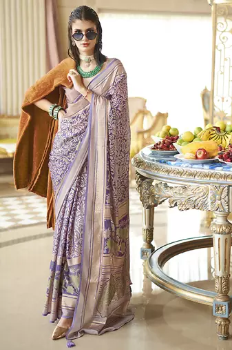 Lavender fancy foil print work georgette saree