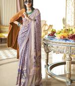 Lavender fancy foil print work georgette saree