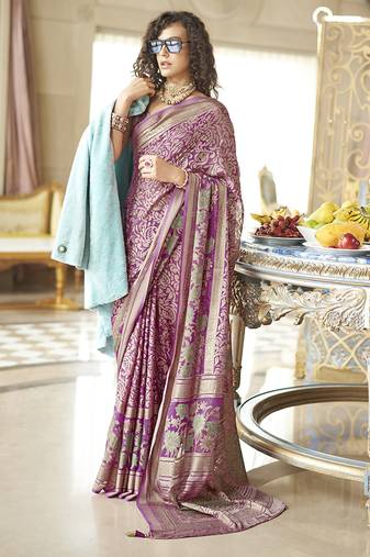 Magenta fancy foil print work georgette saree