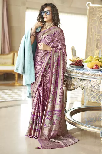 Magenta fancy foil print work georgette saree