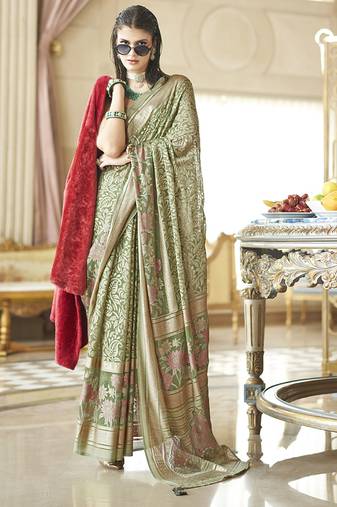 Light green fancy foil print work georgette saree