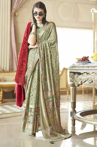 Light green fancy foil print work georgette saree