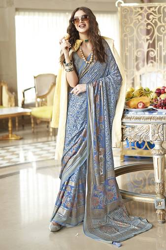 Light blue fancy foil print work georgette saree