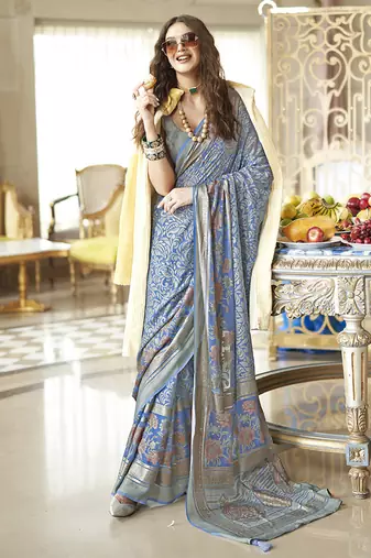 Light blue fancy foil print work georgette saree