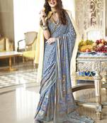 Light blue fancy foil print work georgette saree