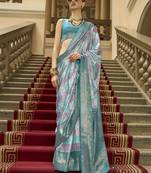 Multi color satin weaving print saree