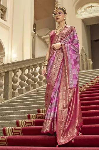 Multi color satin weaving print saree