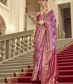 Multi color satin weaving print saree