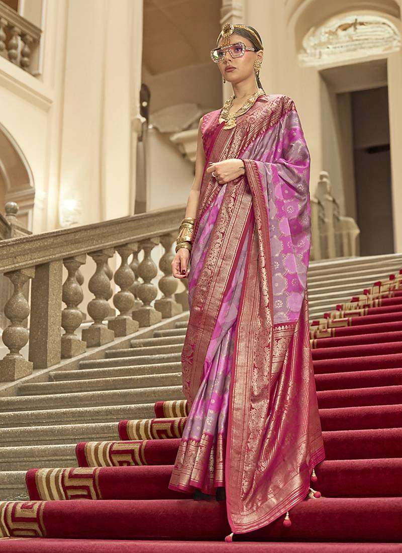Multi color satin weaving print saree