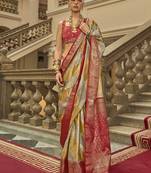 Multi color satin weaving print saree